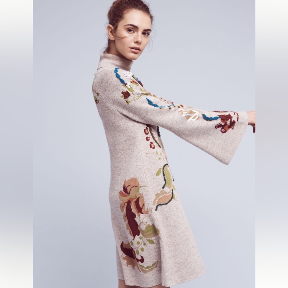 Anthropologie Knitted & Knotted Embroidered Petals Swing Dress NWOT Size small - Picture 3 of 9